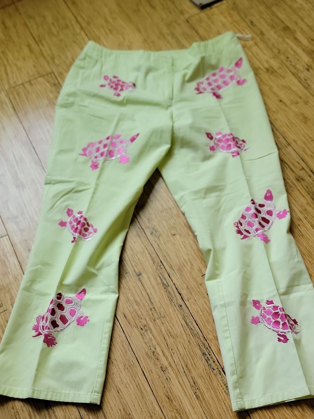 Cj Laing light  Lime Green Pants with Pink Turtle Embroidery